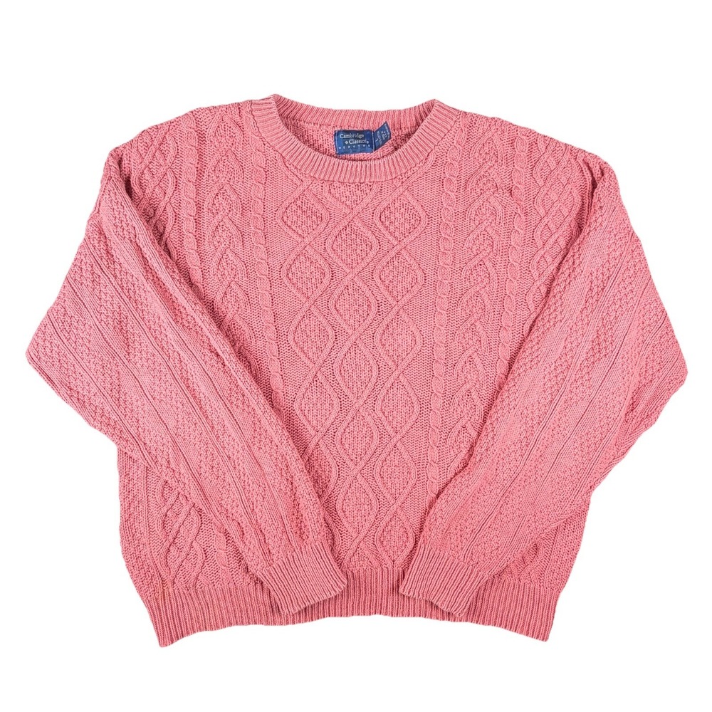 Vintage Cambridge Classics Mervyns Cable Knit Sweater Mens M Pink 90s Grandpa